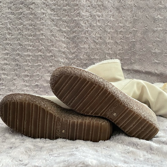 Michael Kors Beaverton Lace Up Sherpa-lined Suede Wedge Boots Cream 8 - Picture 7 of 8